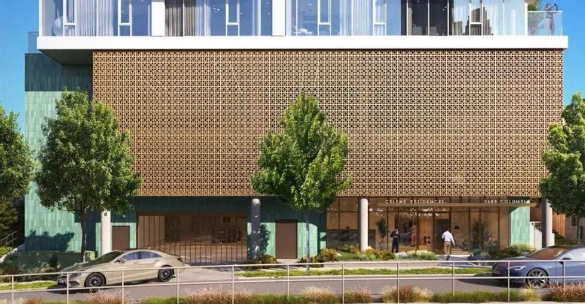 Street-level façade with perforated screen